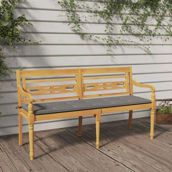 VidaXL tömör tíkfa Batavia pad szürke párnával 150 cm