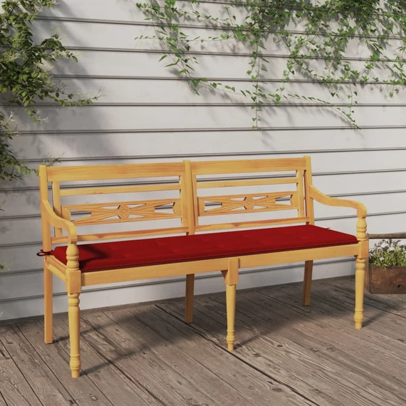 VidaXL tömör tíkfa Batavia pad piros párnával 150 cm