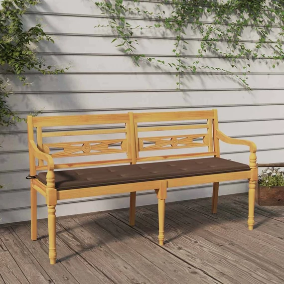 VidaXL tömör tíkfa Batavia pad tópszínű párnával 150 cm
