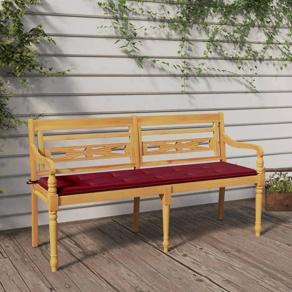 VidaXL tömör tíkfa Batavia pad bordó párnával 150 cm