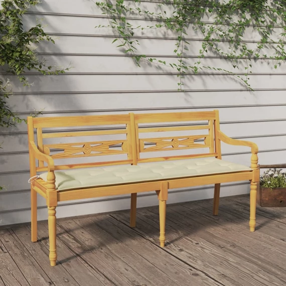 VidaXL tömör tíkfa Batavia pad krémszínű párnával 150 cm