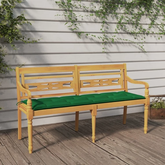 VidaXL tömör tíkfa Batavia pad zöld párnával 150 cm