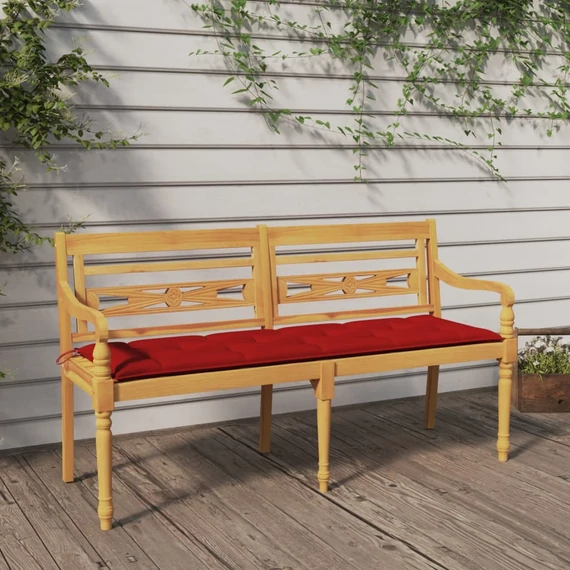 VidaXL tömör tíkfa Batavia pad piros párnával 150 cm