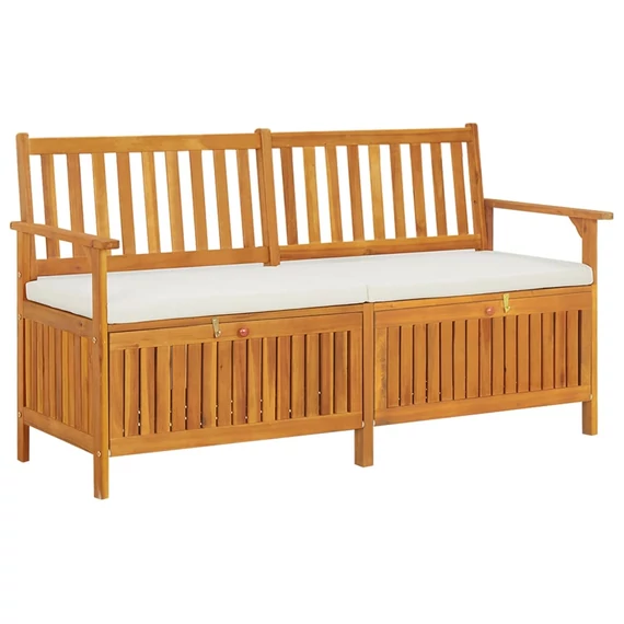 VidaXL tömör akácfa tárolópad párnával 148 cm
