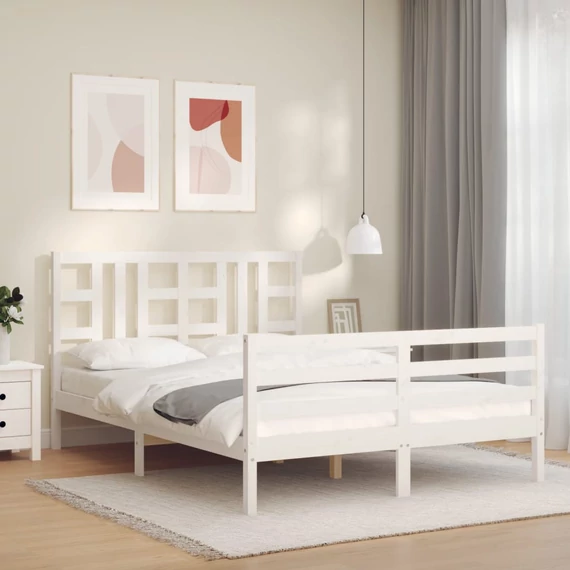 VidaXL fehér tömör fa ágykeret fejtámlával 160 x 200 cm