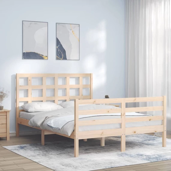 VidaXL tömör fa ágykeret fejtámlával 140 x 200 cm