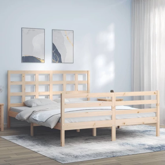 VidaXL tömör fa ágykeret fejtámlával 160 x 200 cm