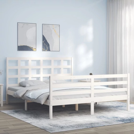 VidaXL fehér tömör fa ágykeret fejtámlával 160 x 200 cm