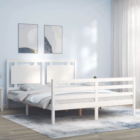 VidaXL fehér tömör fa ágykeret fejtámlával 160 x 200 cm