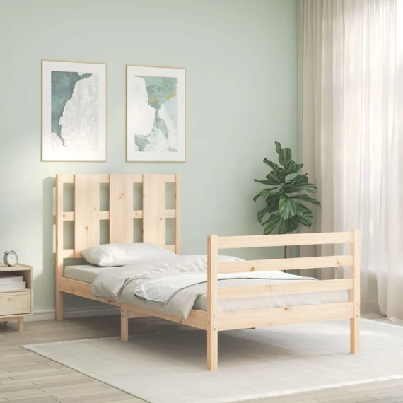 VidaXL tömör fa ágykeret fejtámlával 90 x 200 cm