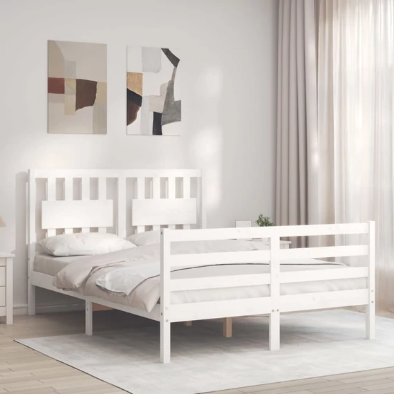 VidaXL fehér tömör fa ágykeret fejtámlával 140 x 200 cm
