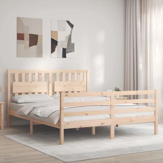 VidaXL tömör fa ágykeret fejtámlával 160 x 200 cm