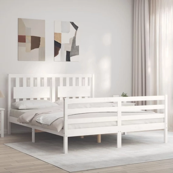 VidaXL fehér tömör fa ágykeret fejtámlával 160 x 200 cm