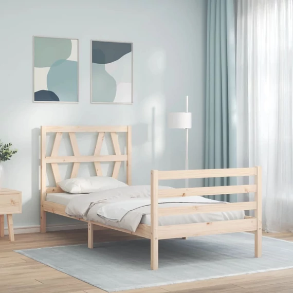 VidaXL tömör fa ágykeret fejtámlával 90 x 200 cm