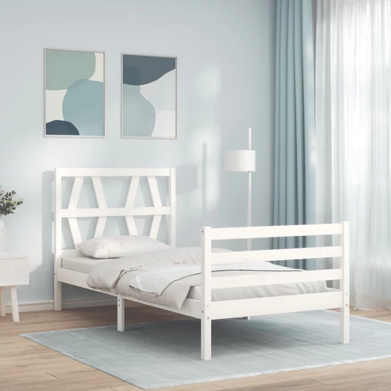 VidaXL fehér tömör fa ágykeret fejtámlával 90 x 200 cm