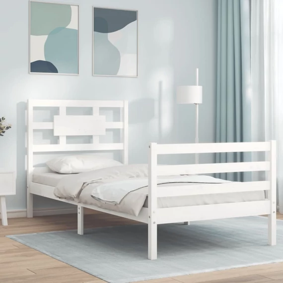VidaXL fehér tömör fa ágykeret fejtámlával 90 x 200 cm