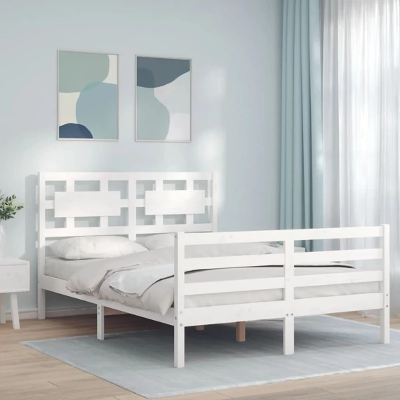 VidaXL fehér tömör fa ágykeret fejtámlával 140 x 200 cm