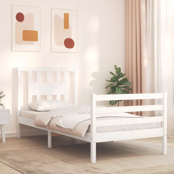 VidaXL fehér tömör fa ágykeret fejtámlával 90 x 200 cm