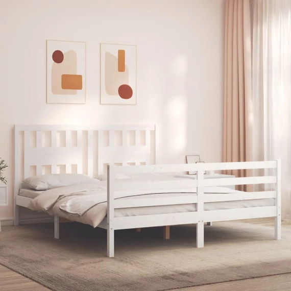 VidaXL fehér tömör fa ágykeret fejtámlával 160 x 200 cm