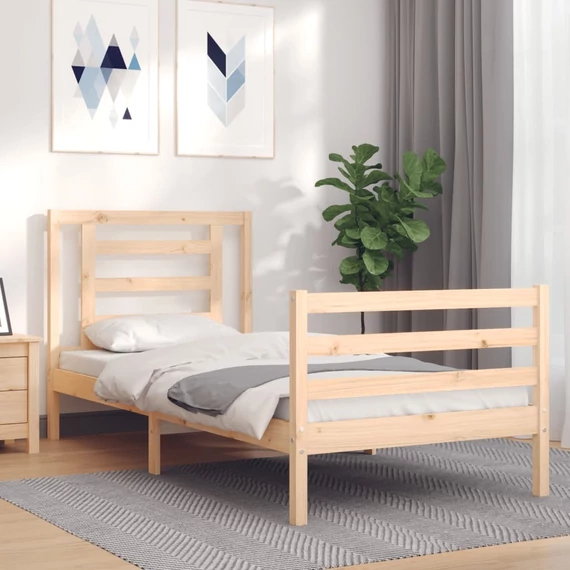 VidaXL tömör fa ágykeret fejtámlával 90 x 200 cm