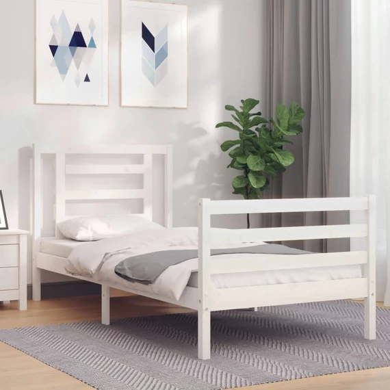 VidaXL fehér tömör fa ágykeret fejtámlával 90 x 200 cm