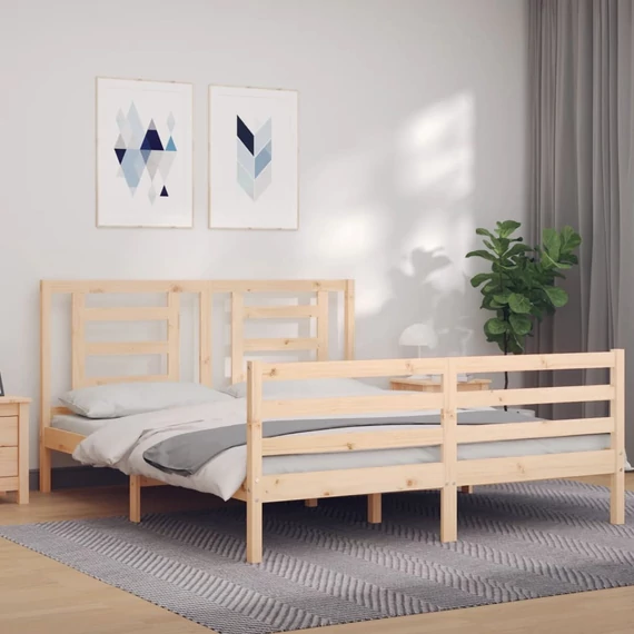 VidaXL tömör fa ágykeret fejtámlával 160 x 200 cm