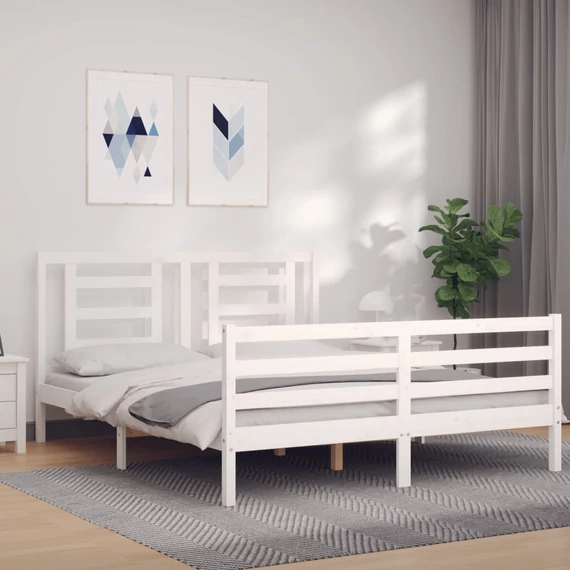 VidaXL fehér tömör fa ágykeret fejtámlával 160 x 200 cm