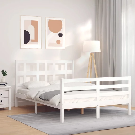 VidaXL fehér tömör fa ágykeret fejtámlával 140 x 200 cm