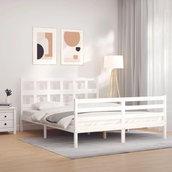 VidaXL fehér tömör fa ágykeret fejtámlával 160 x 200 cm