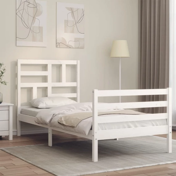 VidaXL fehér tömör fa ágykeret fejtámlával 90 x 200 cm