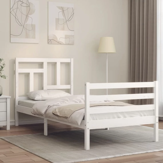 VidaXL fehér tömör fa ágykeret fejtámlával 90 x 200 cm