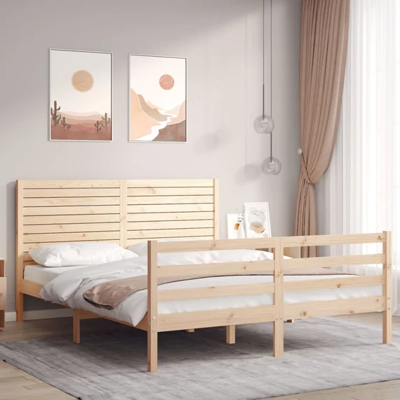 VidaXL tömör fa ágykeret fejtámlával 160 x 200 cm
