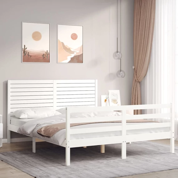 VidaXL fehér tömör fa ágykeret fejtámlával 160 x 200 cm