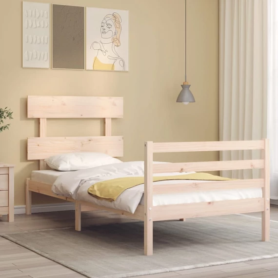 VidaXL tömör fa ágykeret fejtámlával 90 x 200 cm