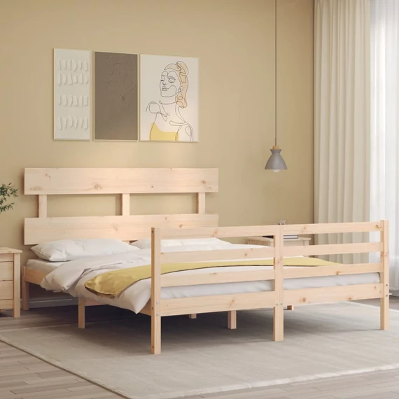 VidaXL tömör fa ágykeret fejtámlával 160 x 200 cm