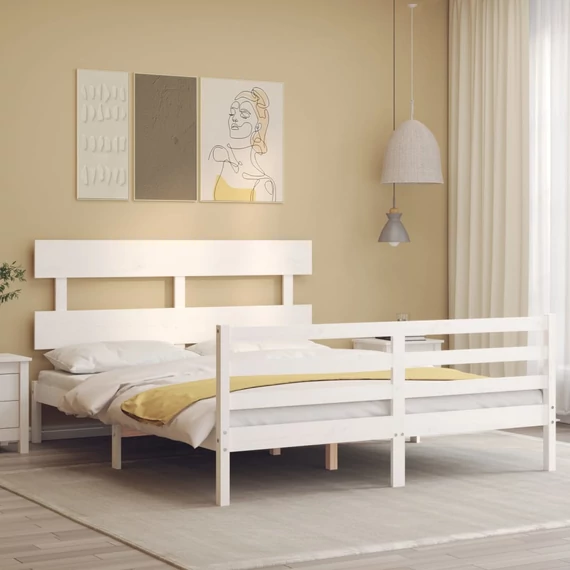 VidaXL fehér tömör fa ágykeret fejtámlával 160 x 200 cm