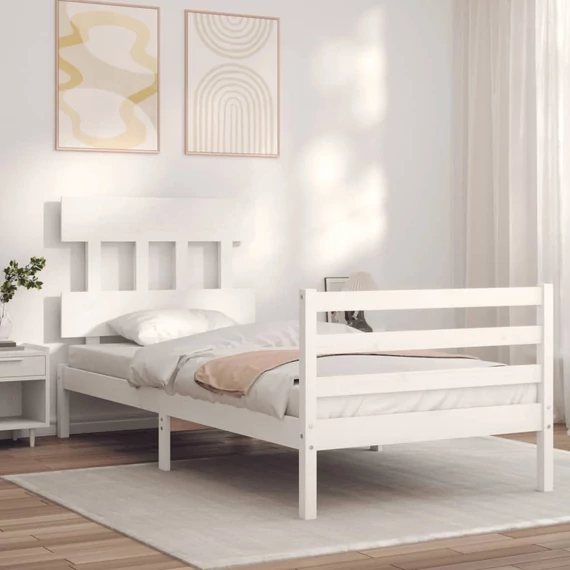 VidaXL fehér tömör fa ágykeret fejtámlával 90 x 200 cm
