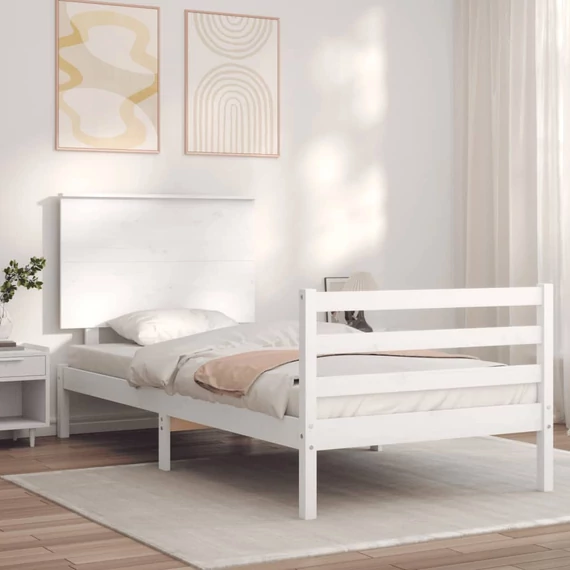 VidaXL fehér tömör fa ágykeret fejtámlával 90 x 200 cm