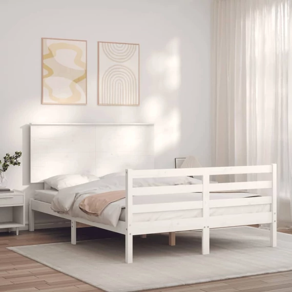 VidaXL fehér tömör fa ágykeret fejtámlával 140 x 200 cm