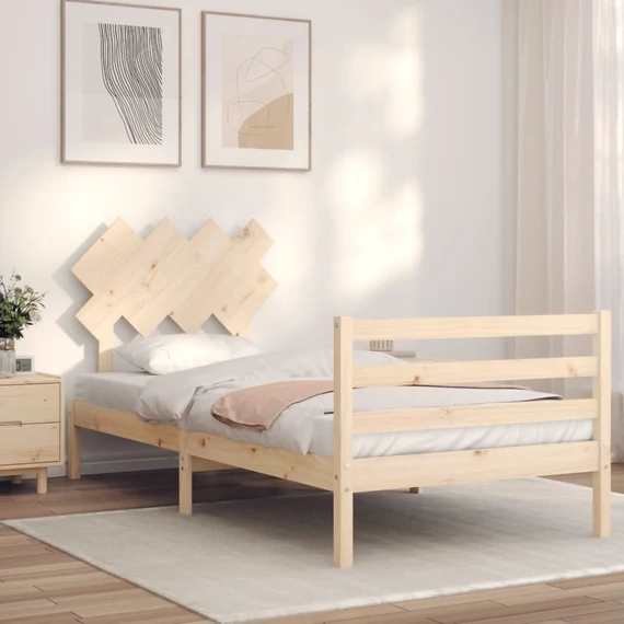 VidaXL tömör fa ágykeret fejtámlával 90 x 200 cm