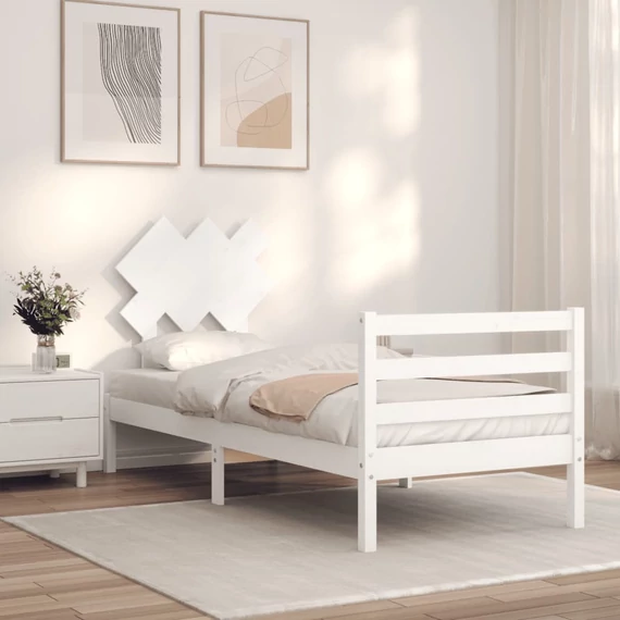 VidaXL fehér tömör fa ágykeret fejtámlával 90 x 200 cm