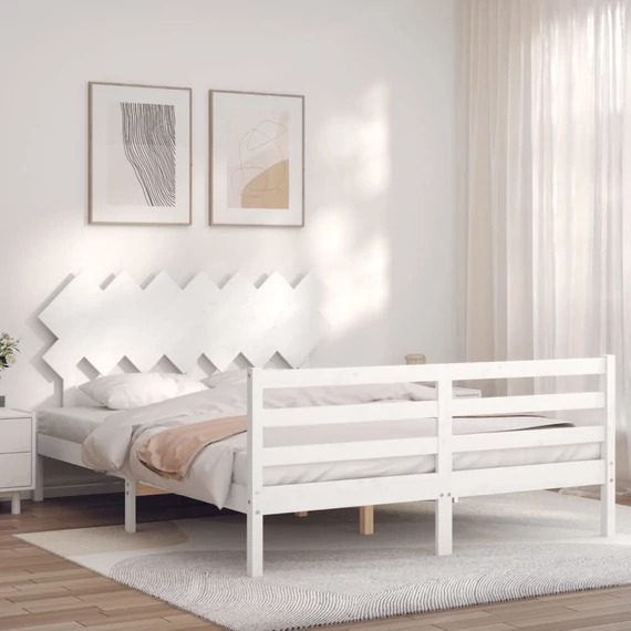 VidaXL fehér tömör fa ágykeret fejtámlával 140 x 200 cm
