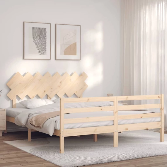 VidaXL tömör fa ágykeret fejtámlával 160 x 200 cm