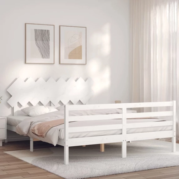 VidaXL fehér tömör fa ágykeret fejtámlával 160 x 200 cm