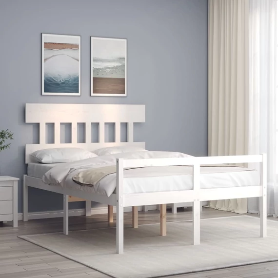 VidaXL fehér tömör fa ágy időseknek fejtámlával 140x200 cm