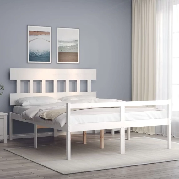 VidaXL fehér tömör fa ágy időseknek fejtámlával 160x200 cm