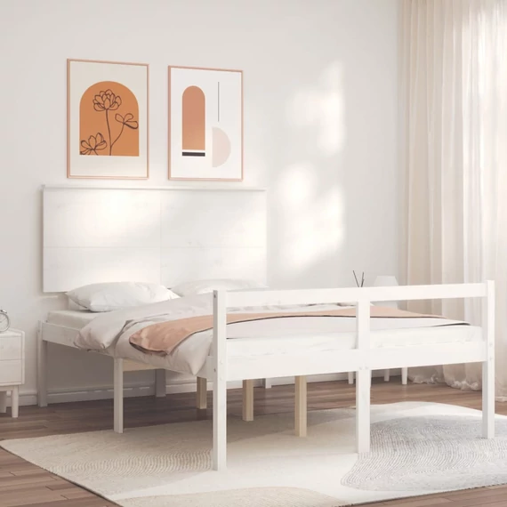 VidaXL fehér tömör fa ágy időseknek fejtámlával 140x200 cm