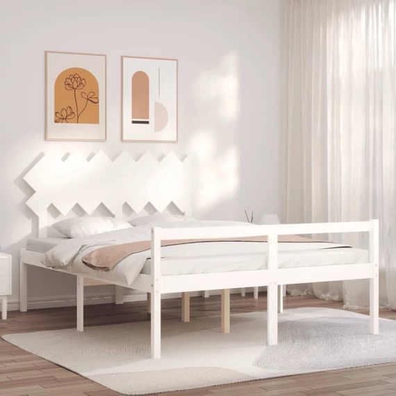 VidaXL fehér tömör fa ágy időseknek fejtámlával 140x200 cm