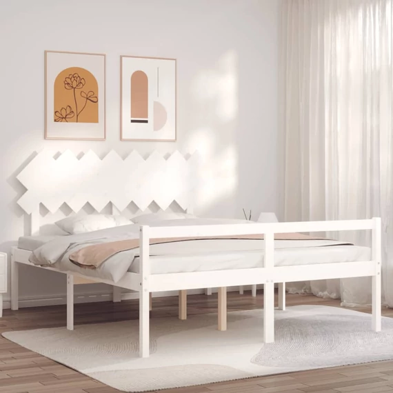 VidaXL fehér tömör fa ágy időseknek fejtámlával 160x200 cm