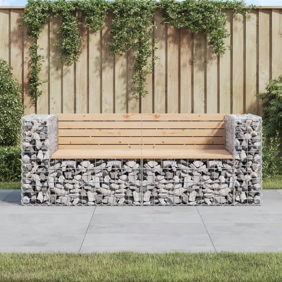 VidaXL tömör fenyőfa gabion kerti pad 184x71x65,5 cm